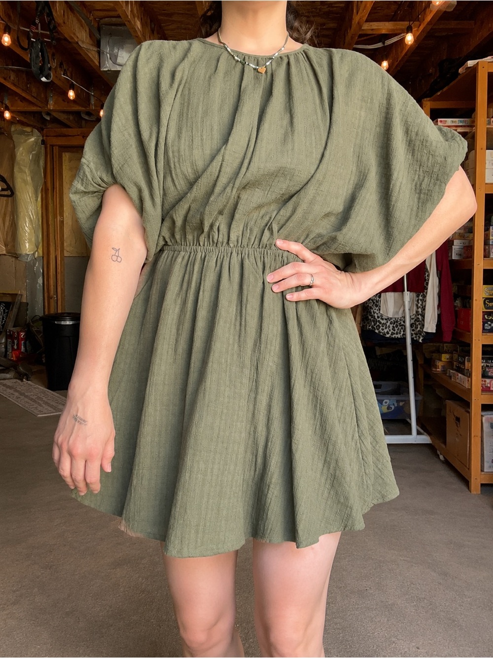 Aerie Olive Green Open Back 100% Cotton Mini Dress NWOT